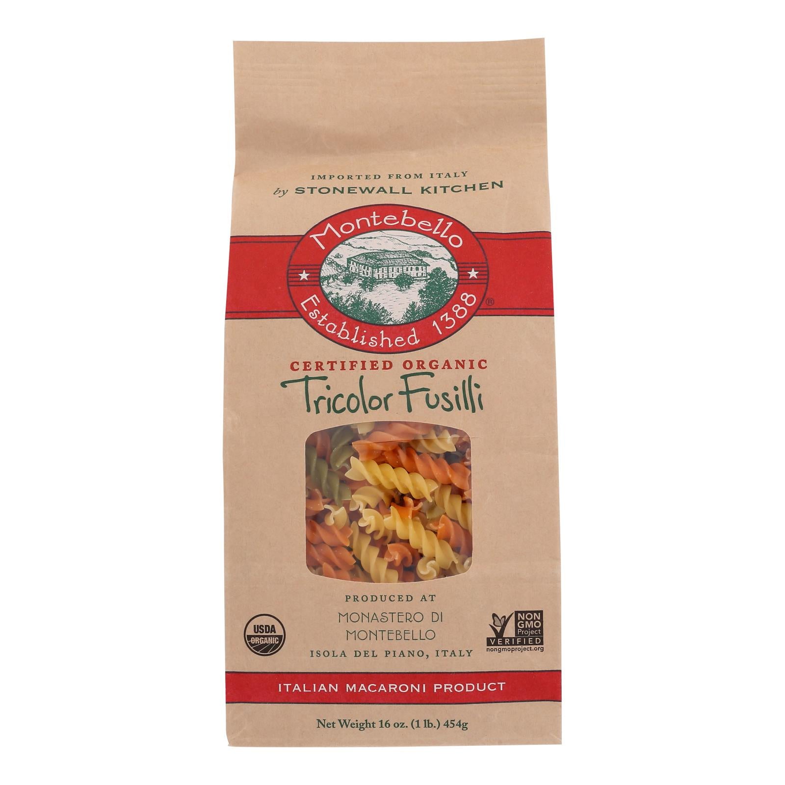 Montebello - Pasta Tricolor Fusill - Case of 12-16 Ounce