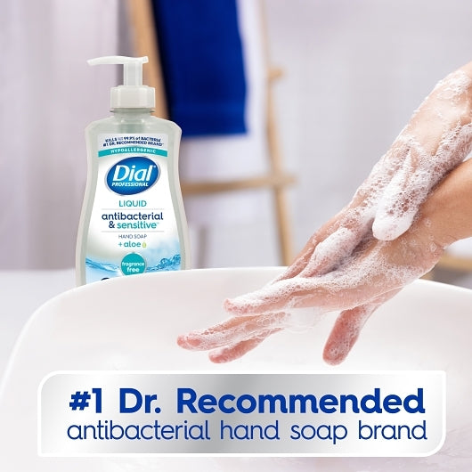 Dial Fragrance-Free Antibacterial & Sensitive Liquid Hand Soap With Aloe, 11 Fluid Ounce, 12 Per Case