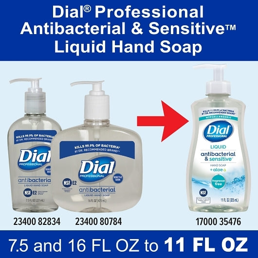 Dial Fragrance-Free Antibacterial & Sensitive Liquid Hand Soap With Aloe, 11 Fluid Ounce, 12 Per Case