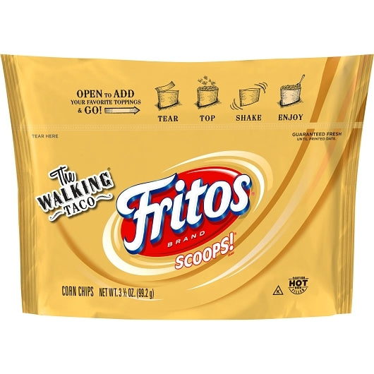 Pepsi-co Frito Lay Fritos Scoops Corn Chips The Walking Taco Plastic Bag 3.5 Ounce Size - 18 Per Case