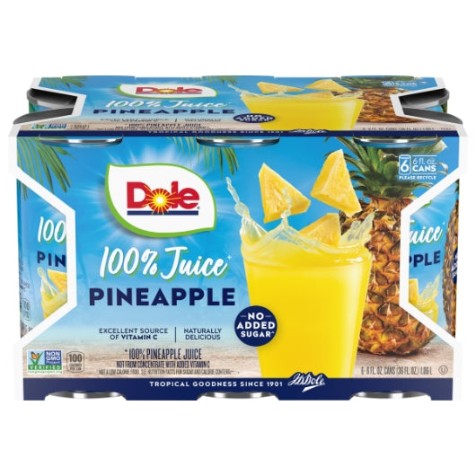 Dole 100% Pineapple Juice 6 Ounce Size - 48 Per Case