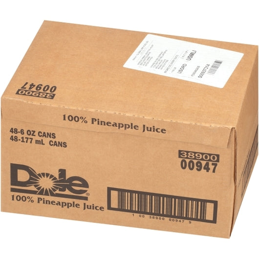 Dole 100% Pineapple Juice 6 Ounce Size - 48 Per Case