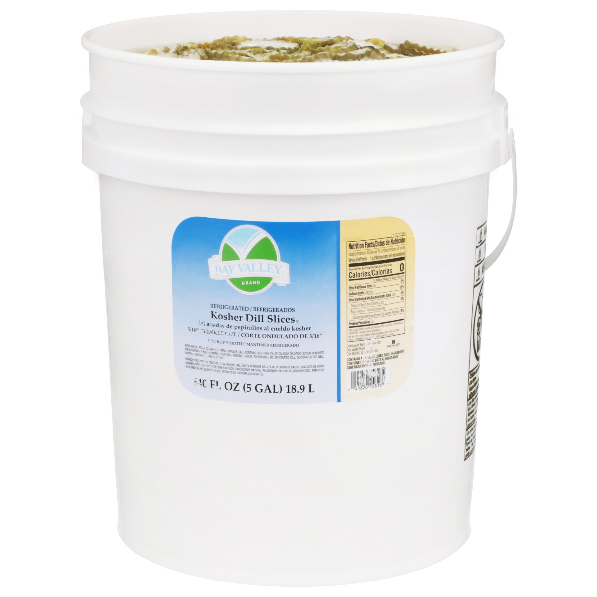 Bay Valley Gal Refrigerated Kosher Pickle Slices Crinkle Cut Case Of 5 Gallon - 1 Per