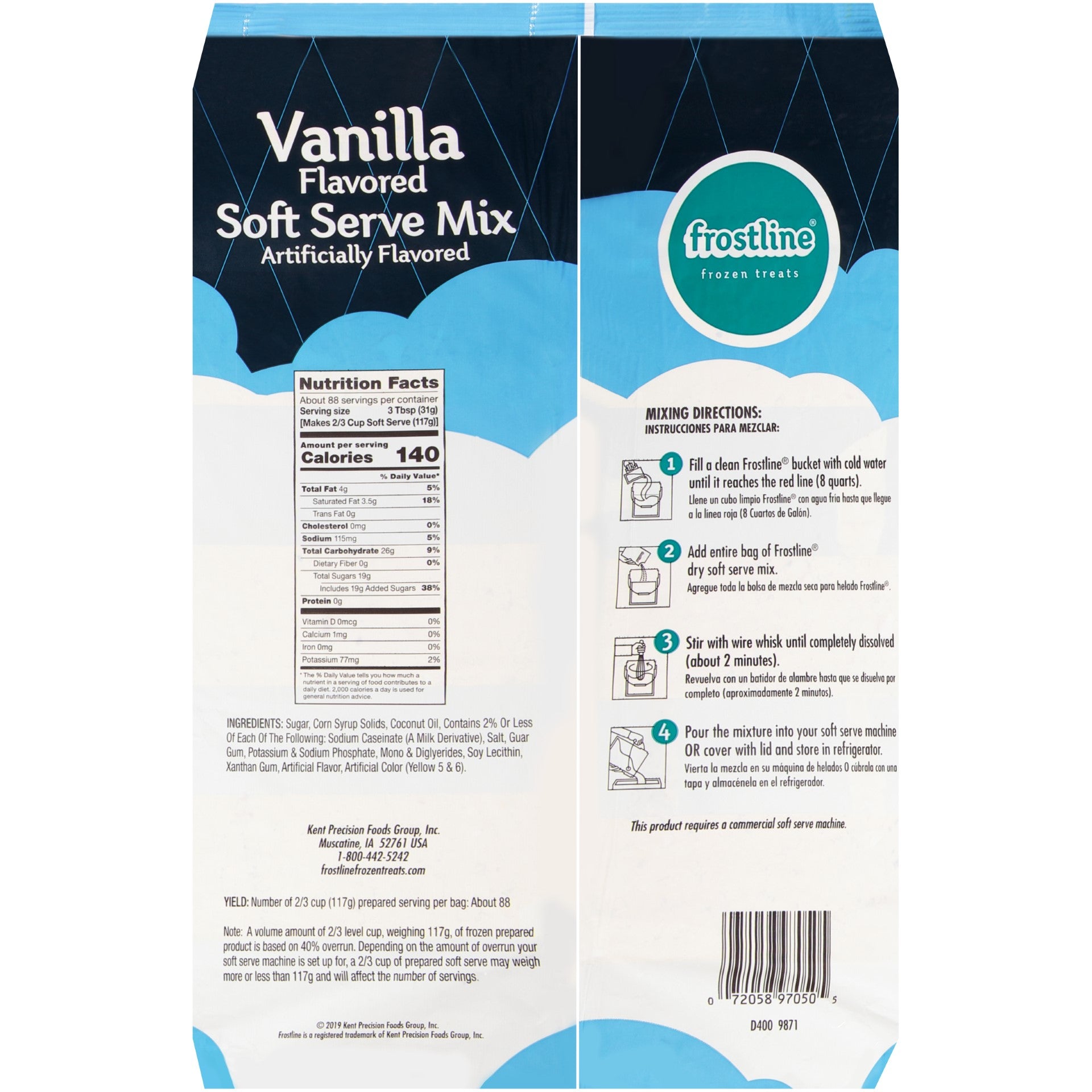Frostline Vanilla Flavored Soft Serve Mix Bags 6 Pound Each - 6 Per Case