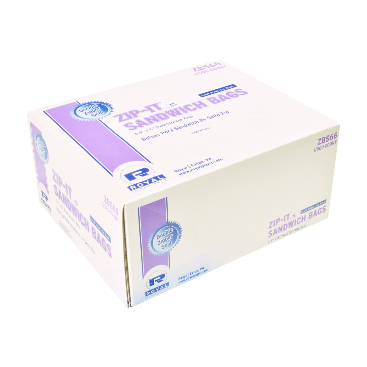 Amercare Royal Double Zipper Sandwich Bag 6.5" X 6"; Pkd 500 - 1 Per Case