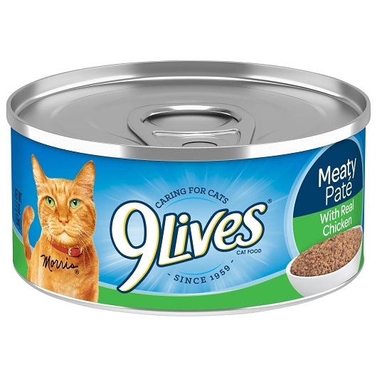 9 Lives Meaty Pate Chicken Dinner Cat Food Singles 5.5 Ounce Size - 24 Per Case