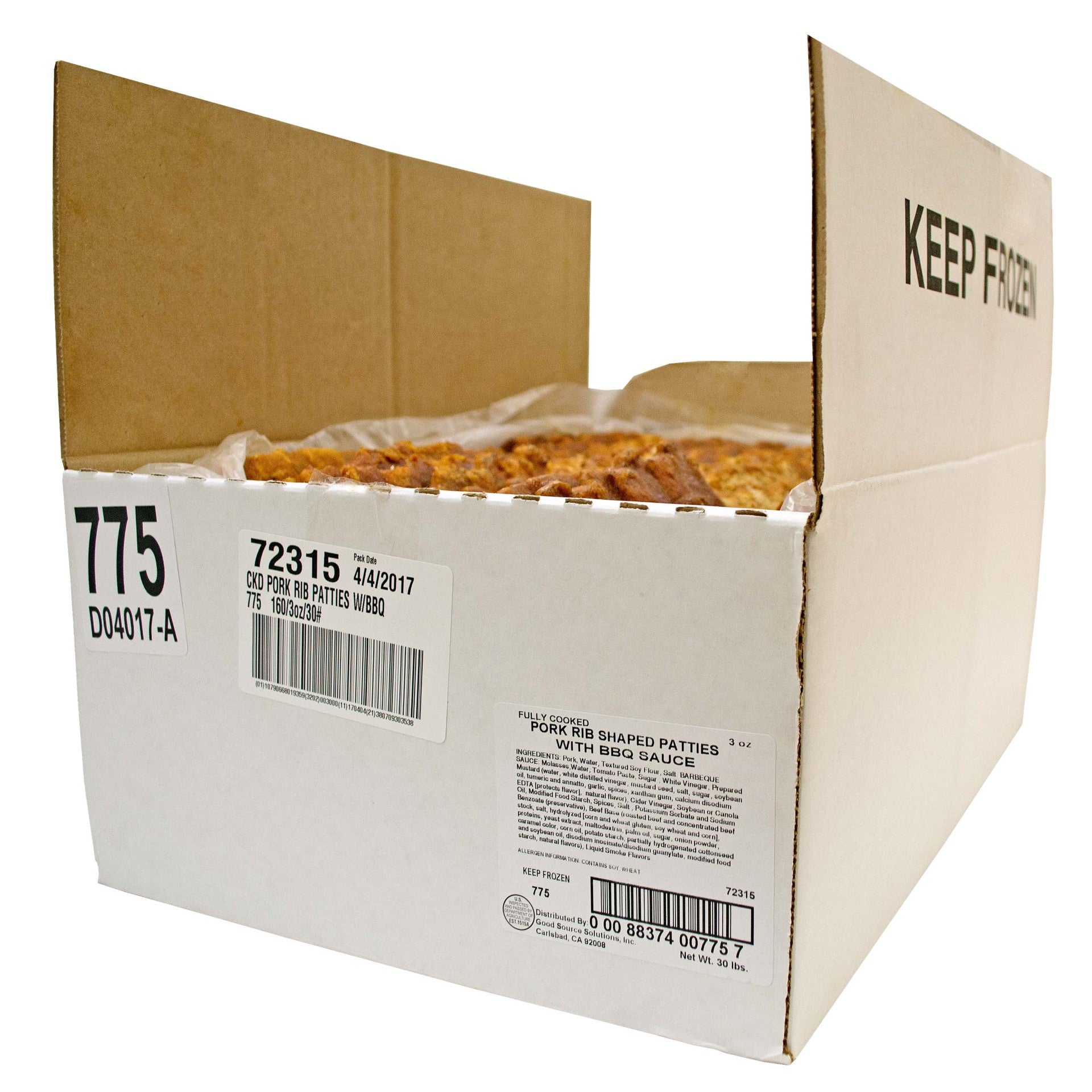 Fully Cooked Pork Rib Shaped Patties With Bbqsauce Portions Per Net 3 Ounce Size - 160