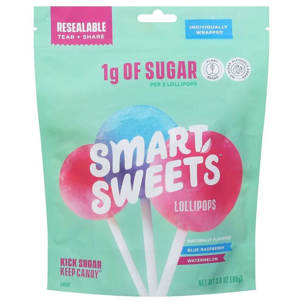 Smartsweets - Lollipops Wtrmln Rasp - Case of 10-3 OZ