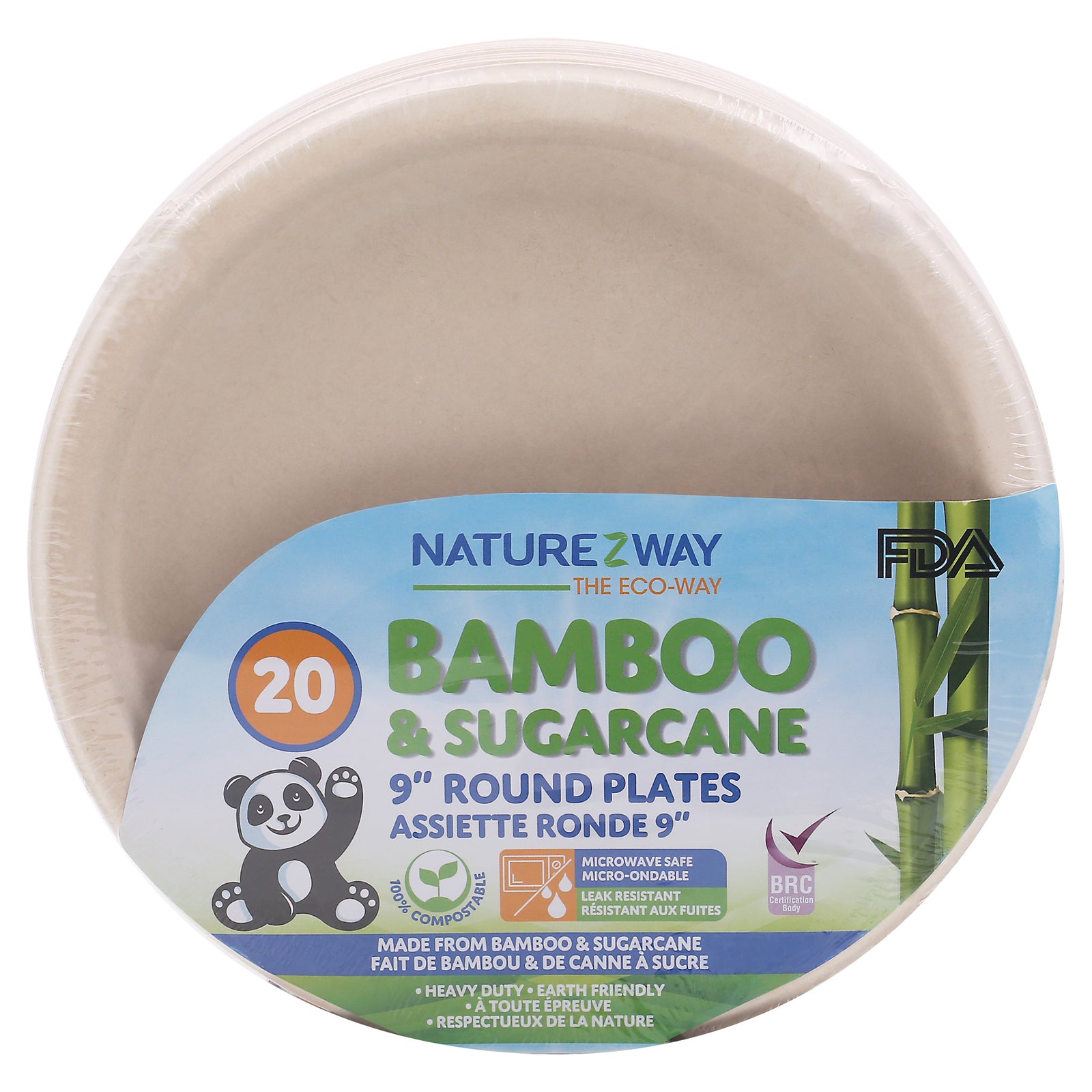 Naturezway - Plate Bmboo Rnd 9in 20ct - Case of 12-20 CT