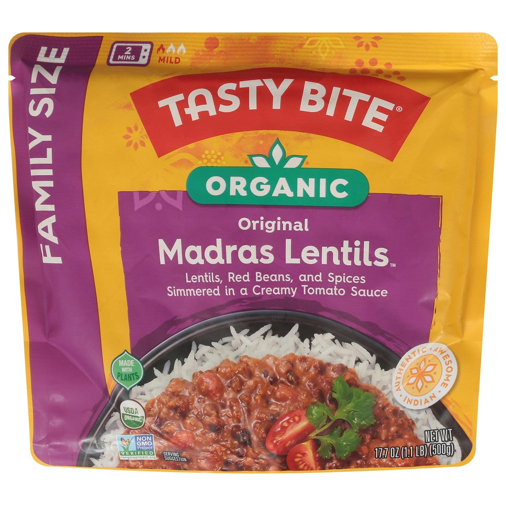 Tasty Bite - Lentil Organic Madras Fam Sz - Case of 6-17.7 OZ