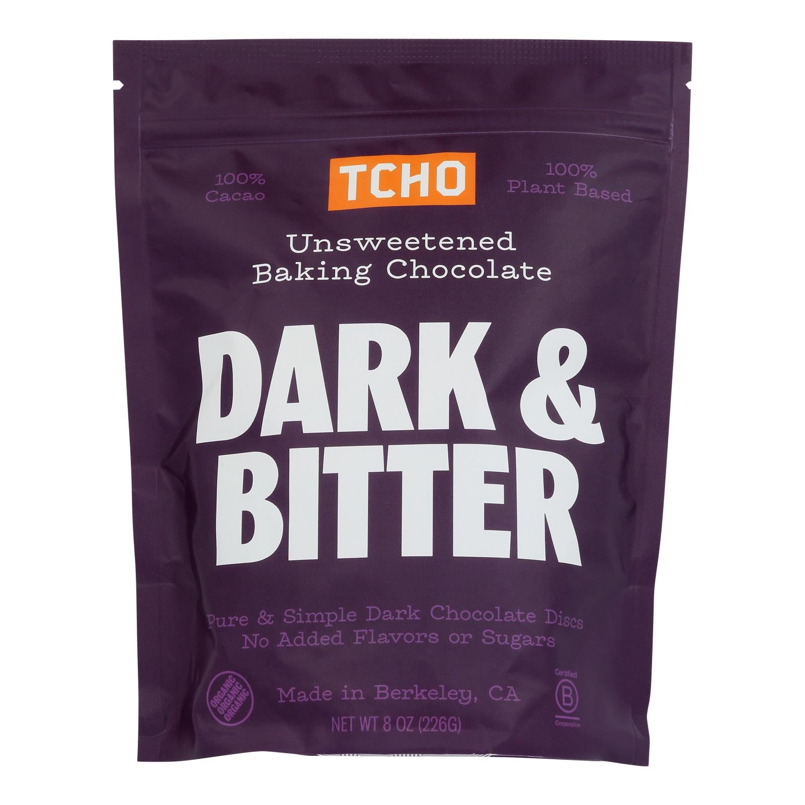 Tcho Chocolate Unsweetened 99% Organic Baking Pieces - Case of 6 - 8 Ounce