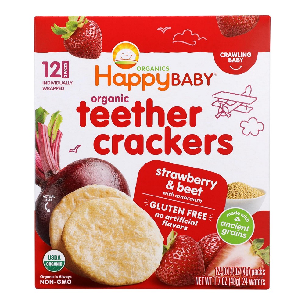 Happy Baby - Teethers Organic Strawberry Beet Stage 2 - Case of 6 - 1.69 ounces