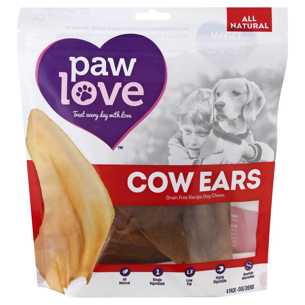 Paw Love - Dog Treat Cow Ears - Case of 6-4 CT
