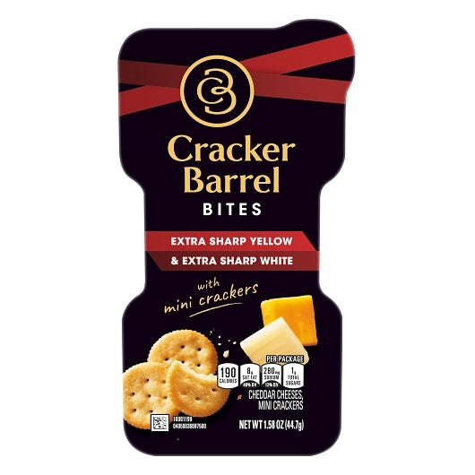 Cracker Barrel Extra Sharp Yellow Cheddar & Extra Sharp White Cheddar Bites With Mini Crackers, 1.58 Ounce, 5 Per Pack, 2 Per Case (10 Packs Total)