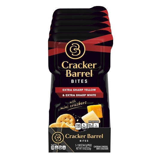 Cracker Barrel Extra Sharp Yellow Cheddar & Extra Sharp White Cheddar Bites With Mini Crackers, 1.58 Ounce, 5 Per Pack, 2 Per Case (10 Packs Total)