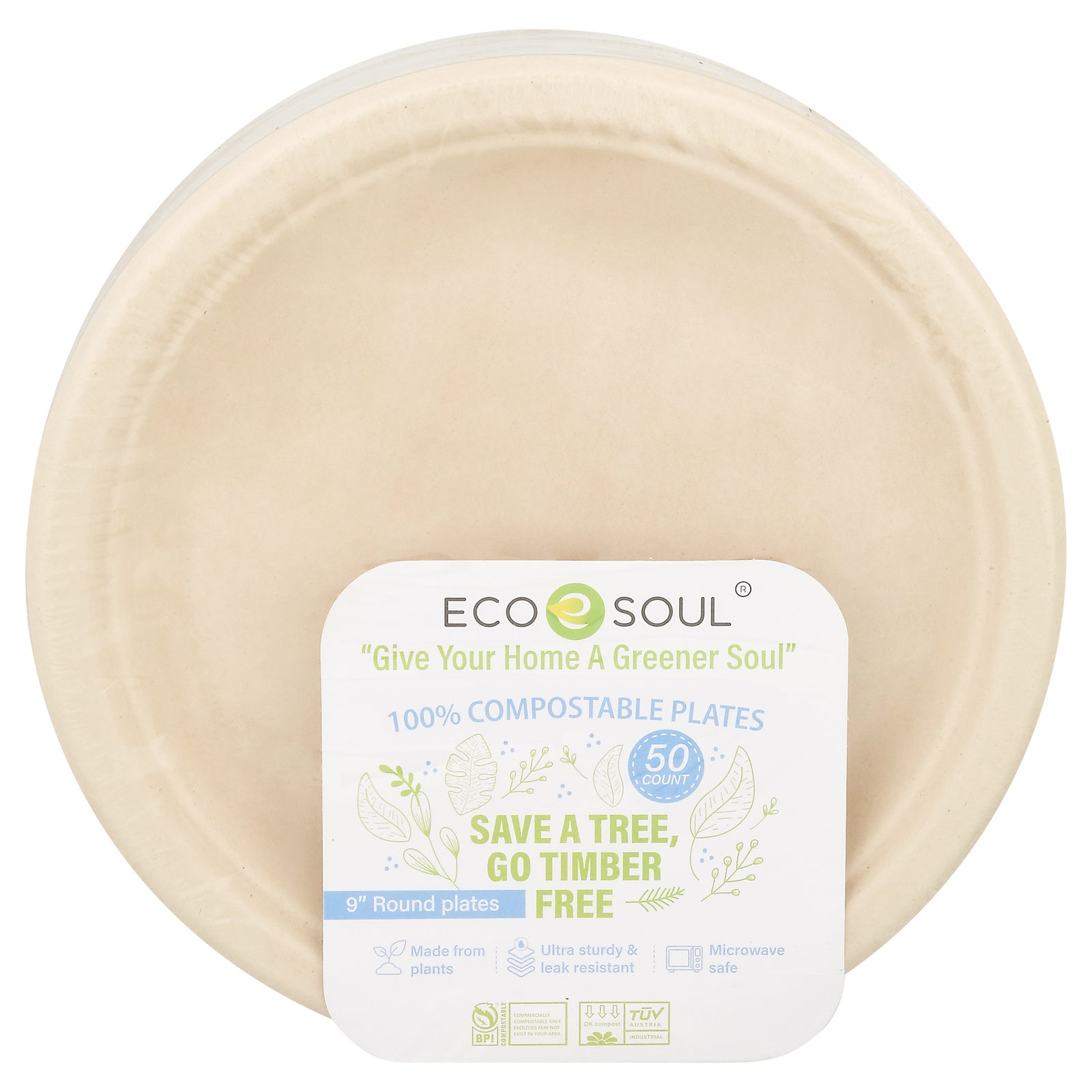 Ecosoul - Rnd Plate 9 Inch Bagasse - Case of 8-50 CT