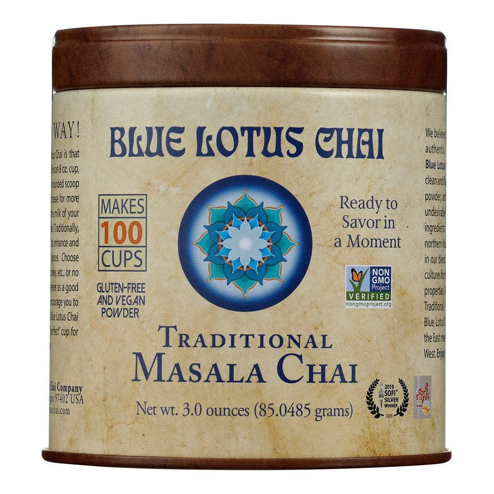 Blue Lotus - Masala Chai Traditional Tin - Case of 6 - 3 OZ