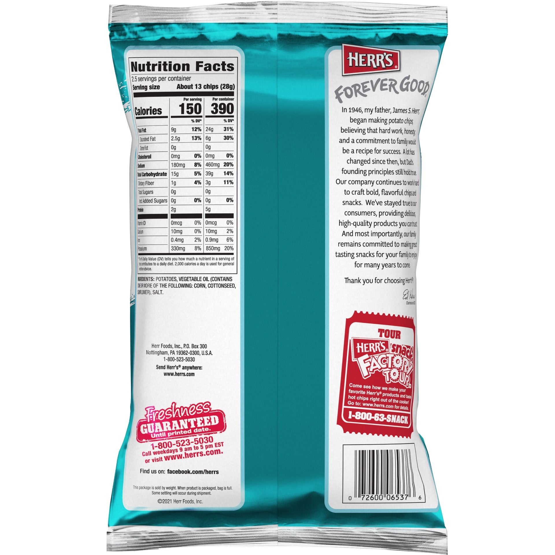 Herr Brands Regular Chips 2.5 Ounce Size - 12 Per Case