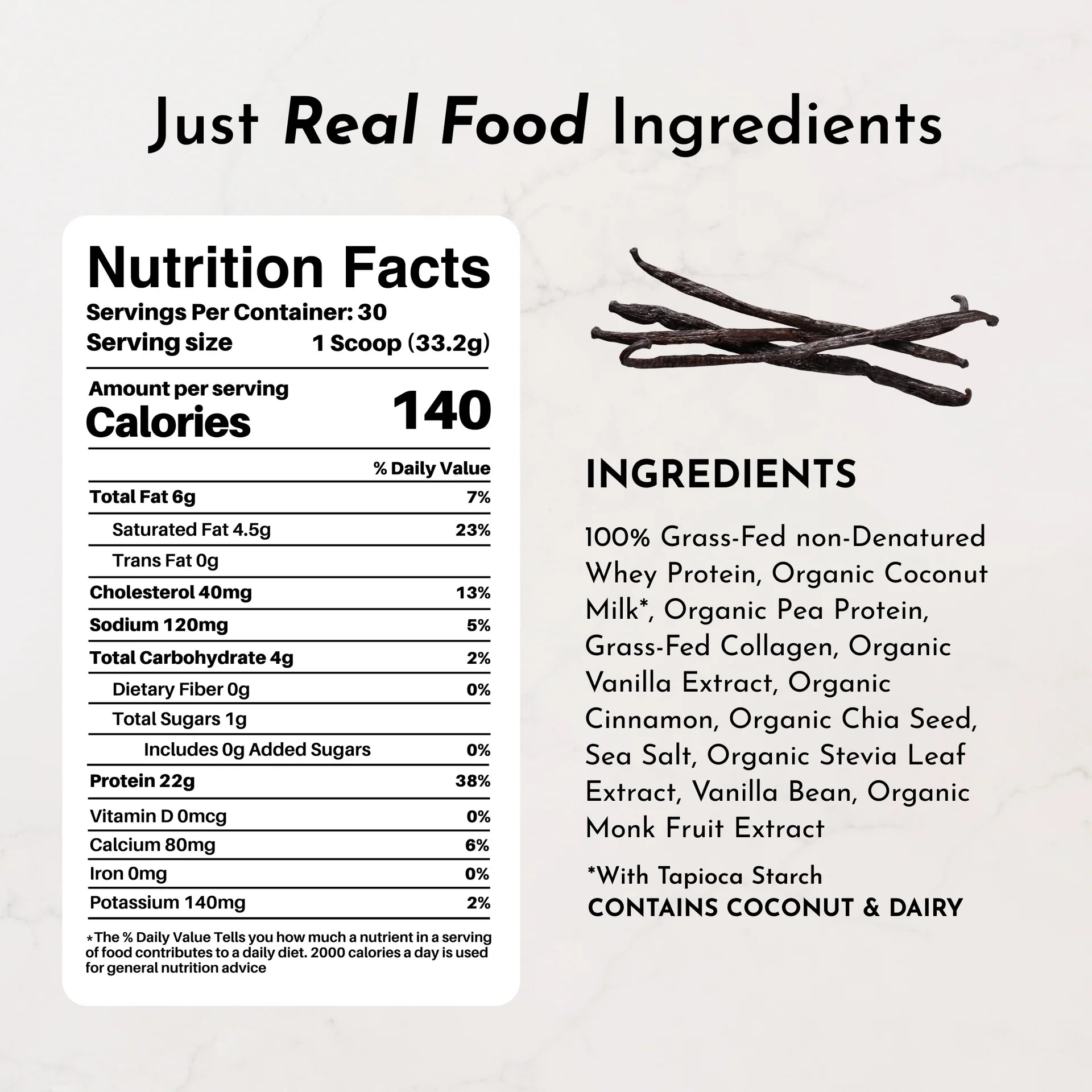 Just Ingredients - Protein Powder Vanilla Bean - EA of 1-1.45 LB