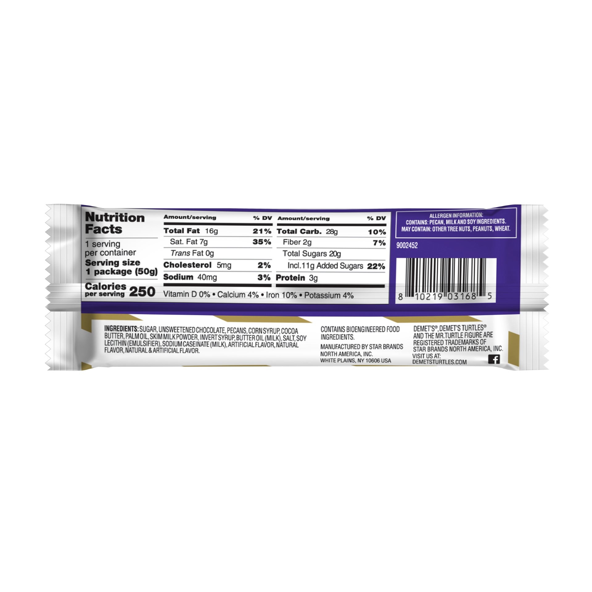 TurtlesDark Chocolate Pecan Piece Bar Os 1.7600 Ounce Size - 144 Per Case