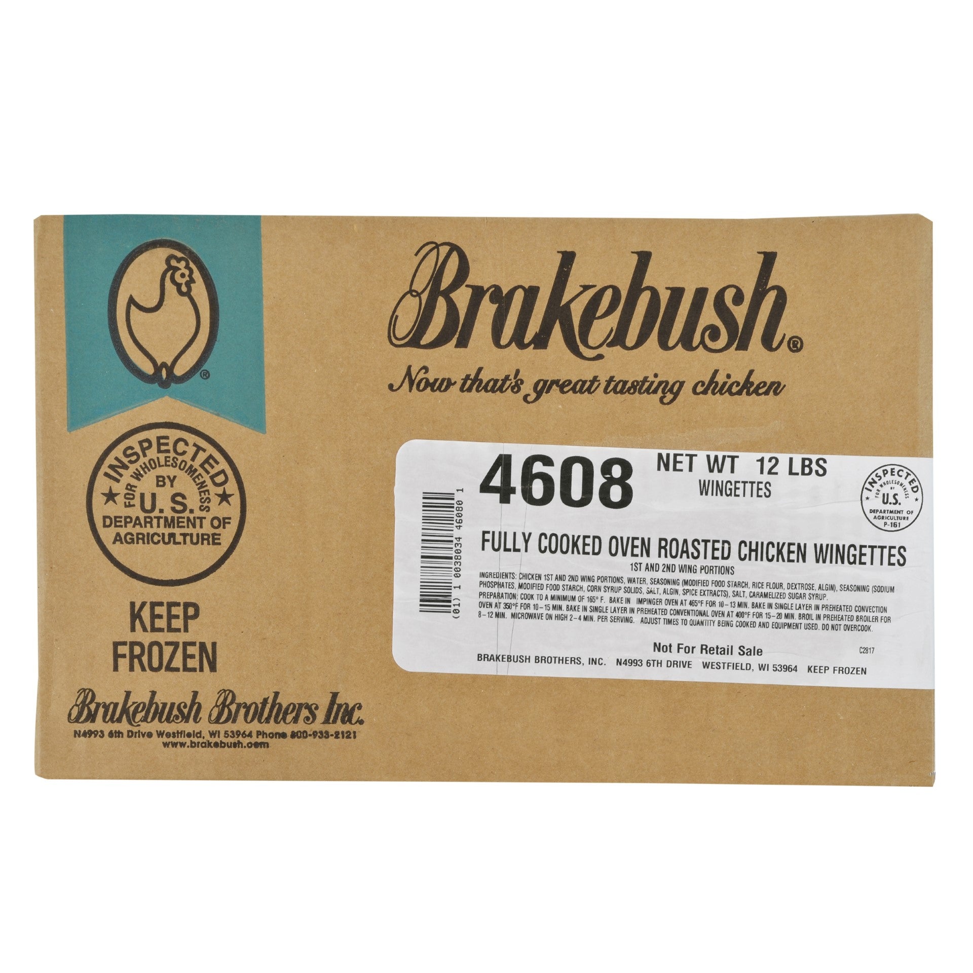 Brakebush(r) Oven Roasted Wings Fully Cookedbakeable Unbreaded Bone In Chicken Wings 6 Pound
