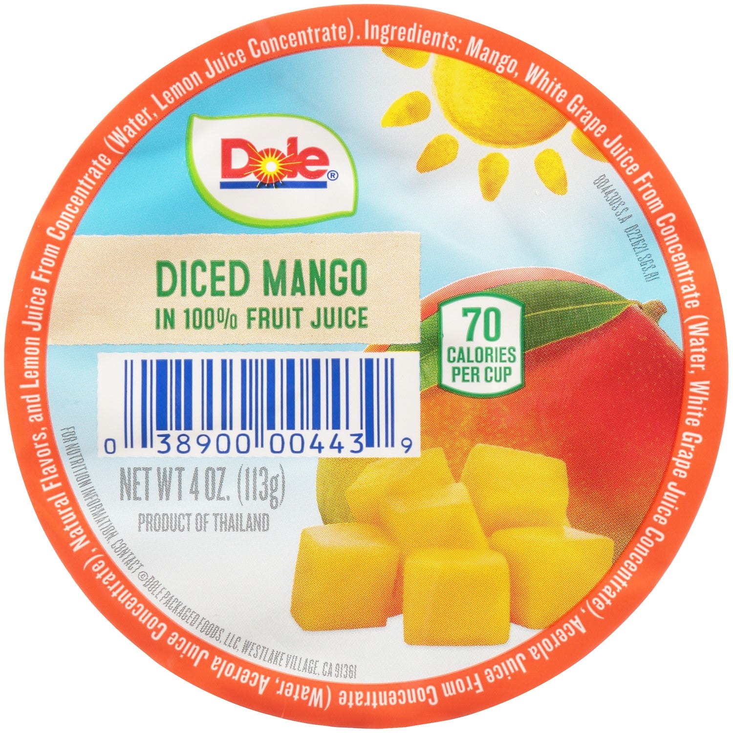 Dole Diced Mango In Juice 4 Ounce Size - 36 Per Case