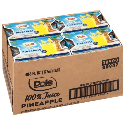 Dole 100% Pineapple Juice 6 Ounce Size - 48 Per Case