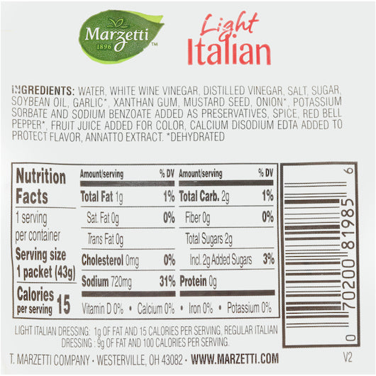 T. Marzetti Light Italian Dressing 1.5 Ounce Size - 60 Per Case