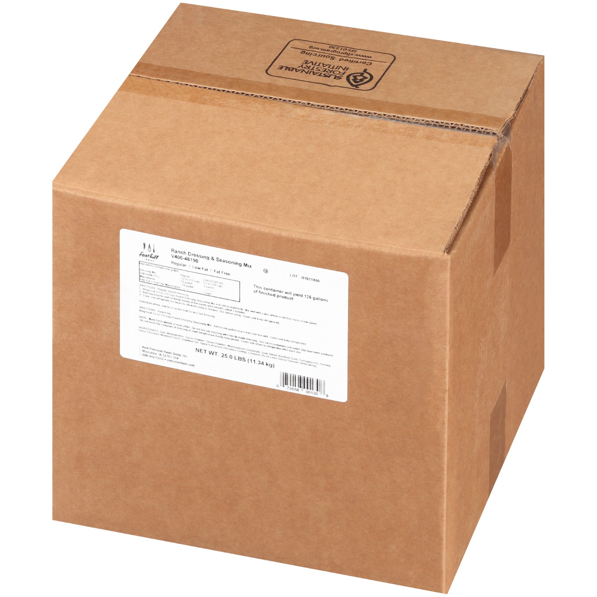 Foothill Farms Ranch Dressing & Seasoning Mix Bag 25 Pound Each - 1 Per Case