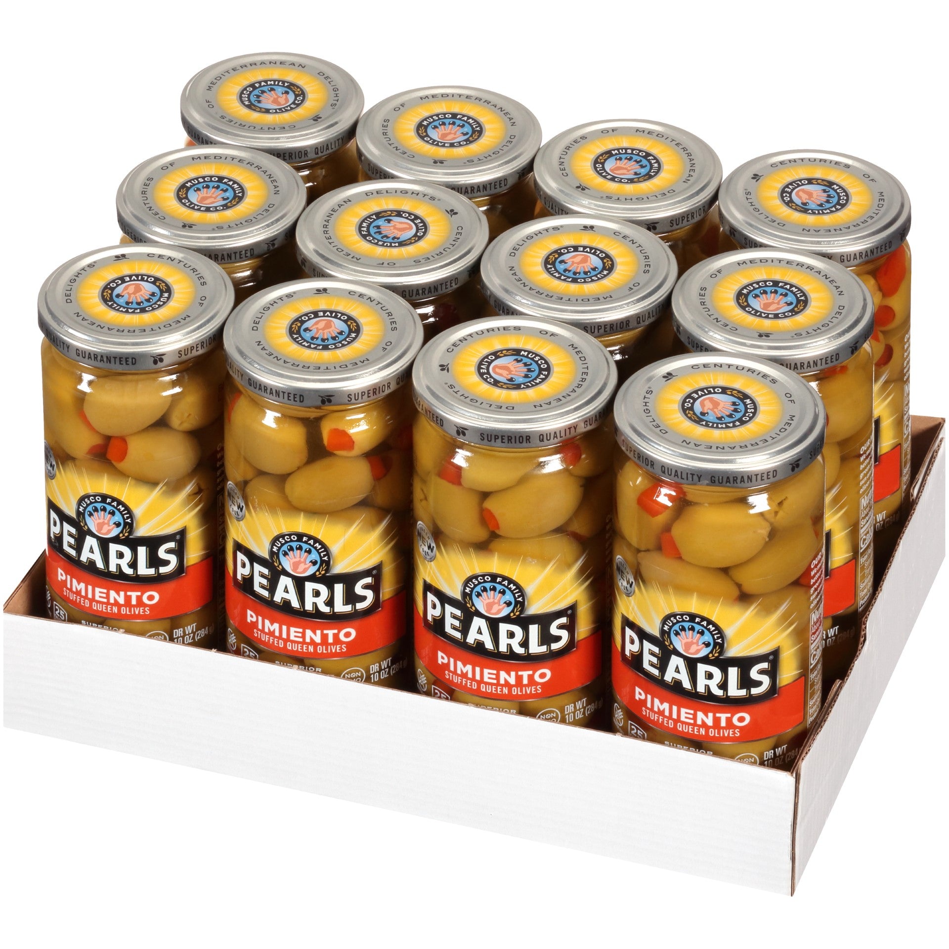 Pearls Pimiento Stuffed Olives Jar 10 Ounce Size - 12 Per Case