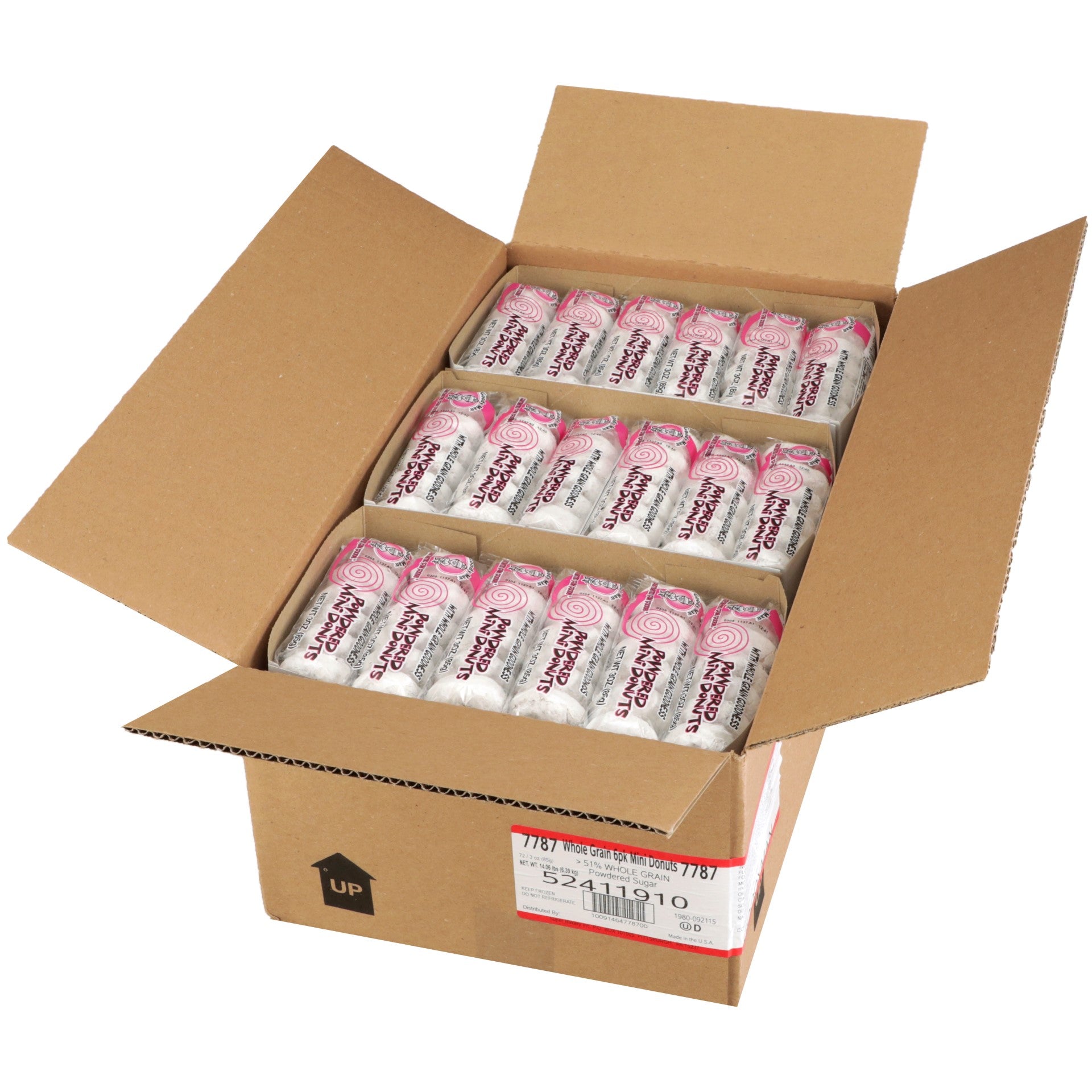 Super Bakery Whole Grain Powdered Mini Donuts 3.05 Ounce Size - 72 Per Case