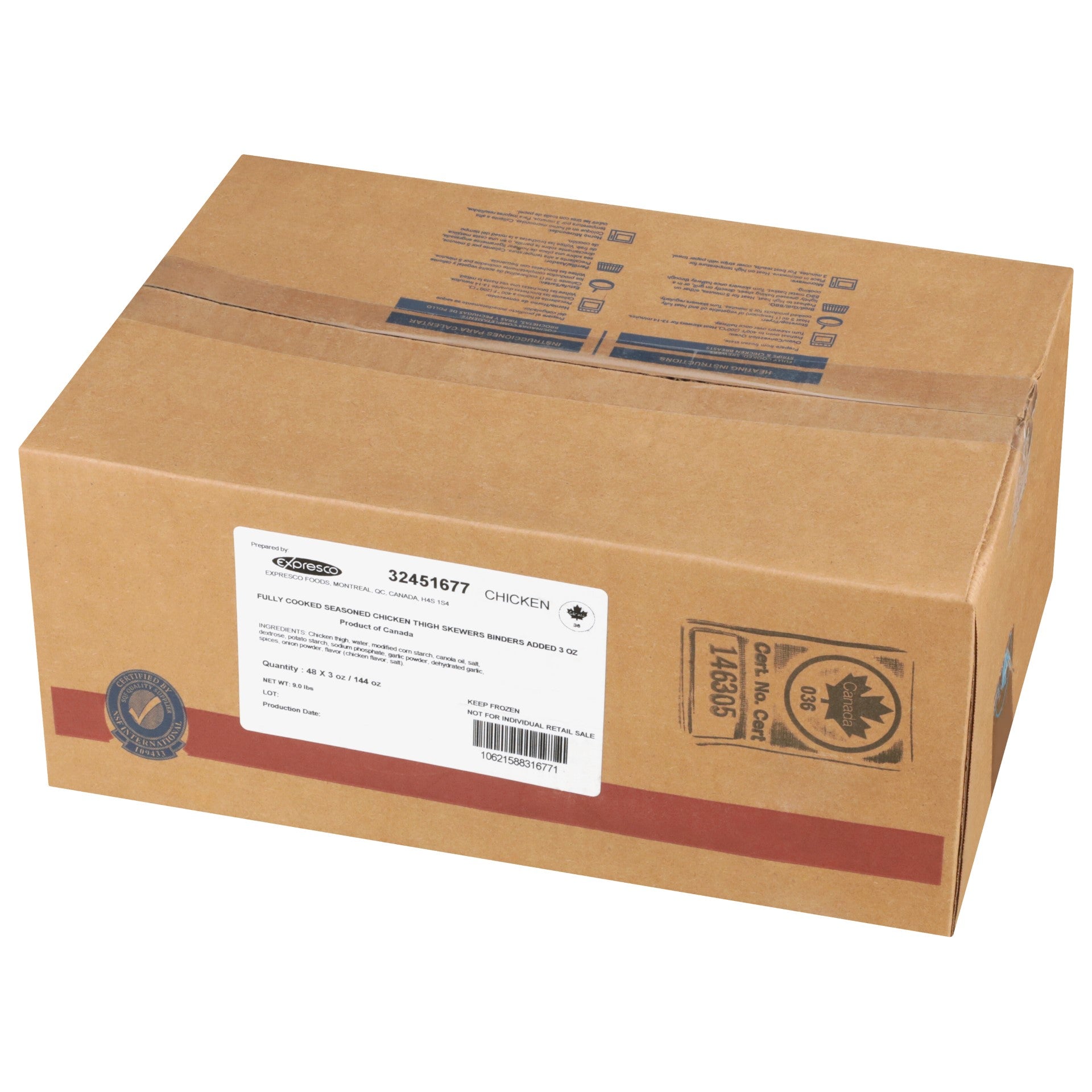 Expresco Fully Cooked Skewered Chicken Thigh 24 Count Packs - 2 Per Case