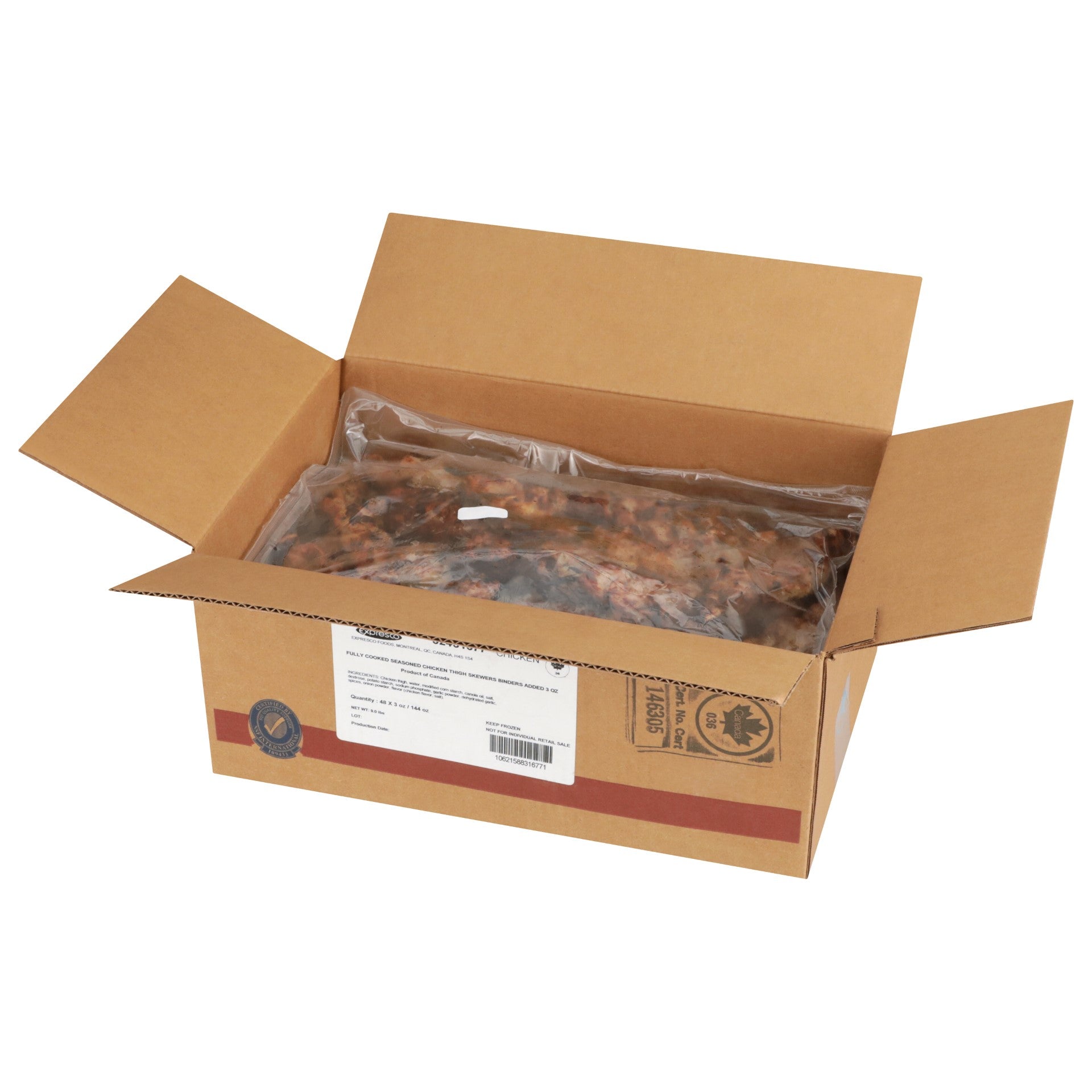 Expresco Fully Cooked Skewered Chicken Thigh 24 Count Packs - 2 Per Case