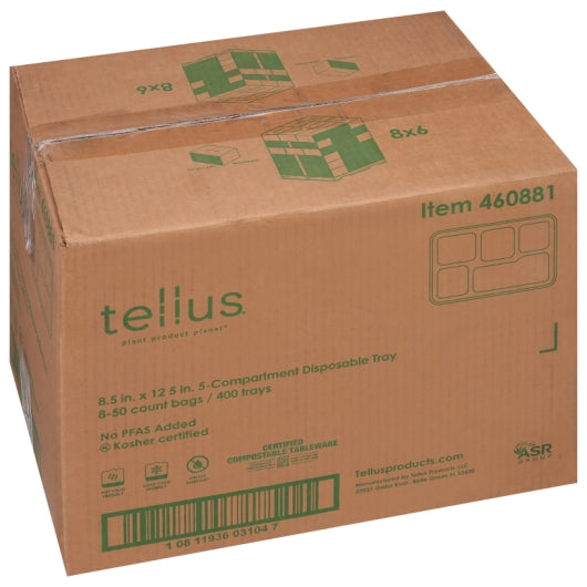 Tellus No Pfas Added 5-Compartment Tray, 400 Count, 50 Each, 8 Per Case