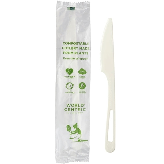 World Centric Tpla Compostable Corn Starch Individually Wrapped Knife, 750 Each