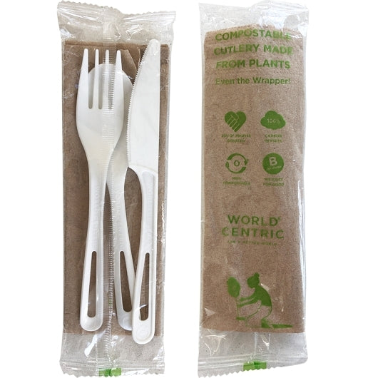 World Centric Assorted Cutlery (Knife, Fork, Spoon, Napkin), 1 Each, 250 Per Case