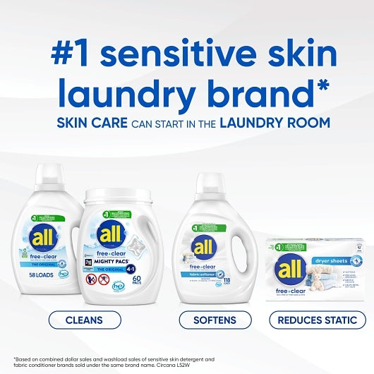Dial Corporation All Laundry Free And Clear, 118 Fluid Ounce, 4 Per Case