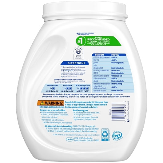 All Laundry Free Clear Laundry Detergent, 80 Count, 4 Per Case