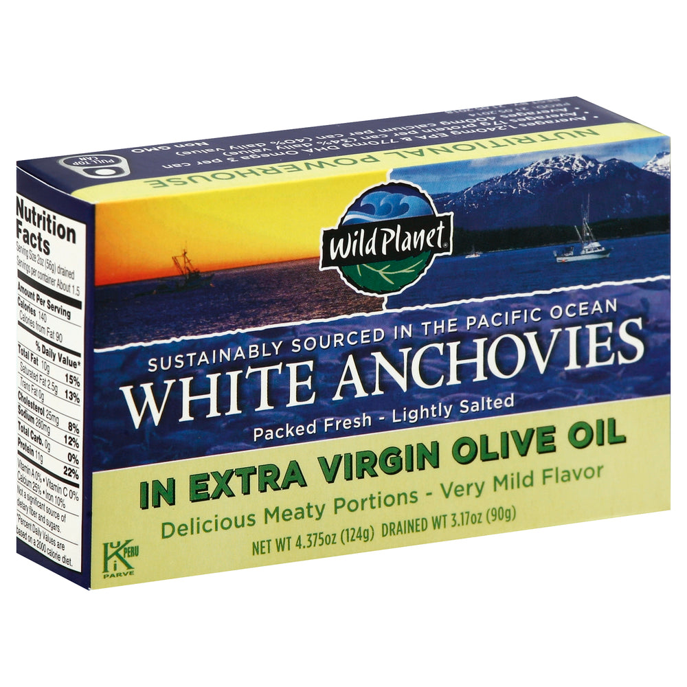 Wild Planet White Anchovies in Extra Virgin Olive Oil - Case of 12 - 4.4 Ounce