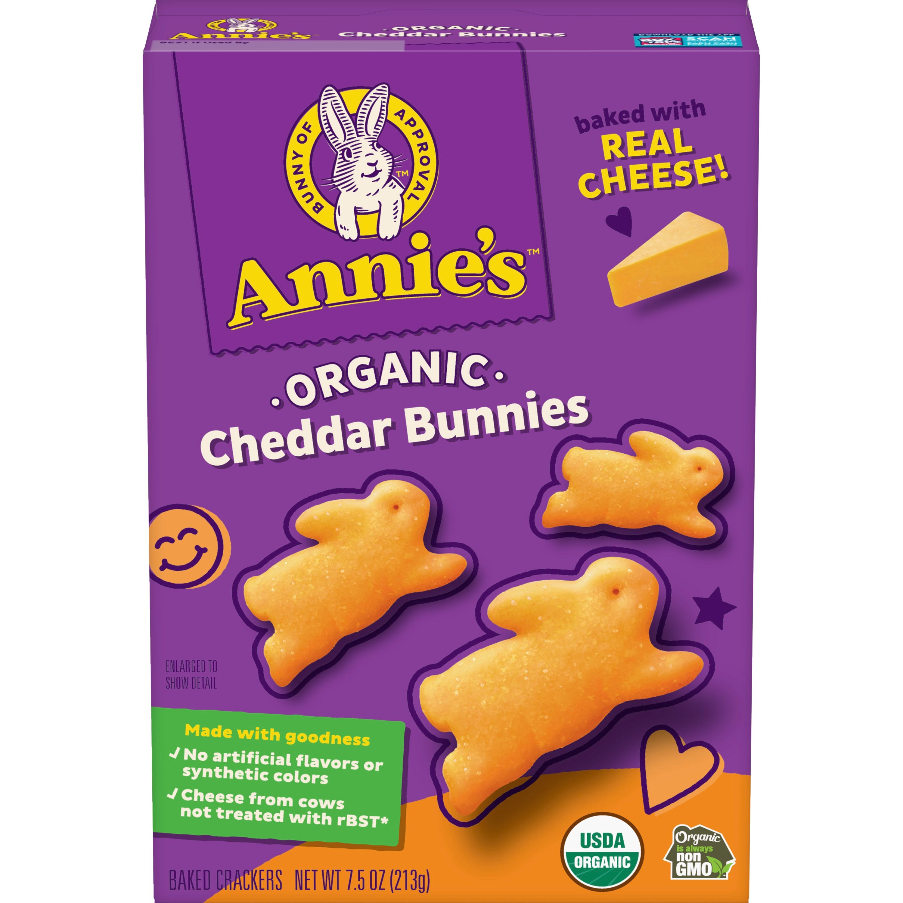 Annie's Organic Cheddar Bunnies Baked Snack Crackers 7.5 Ounce Size - 12 Per Case