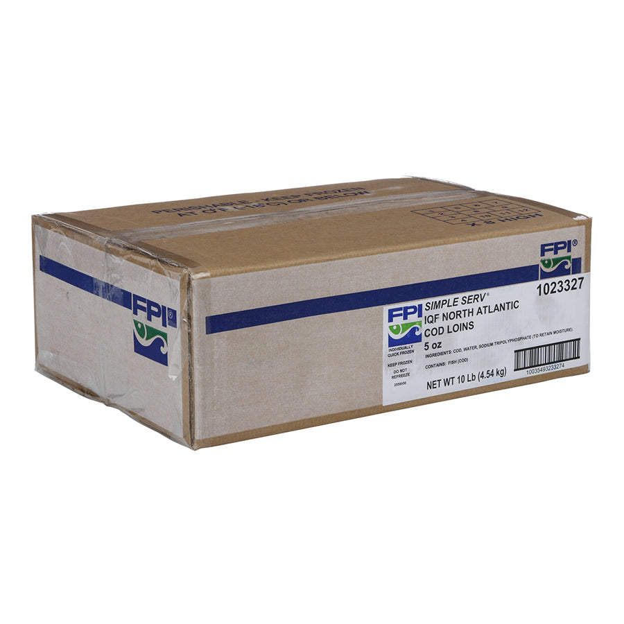 Simple Serv Individual Quick Frozen North Atlantic Cod Loins Msc 10 Pound Each - 1 Per Case
