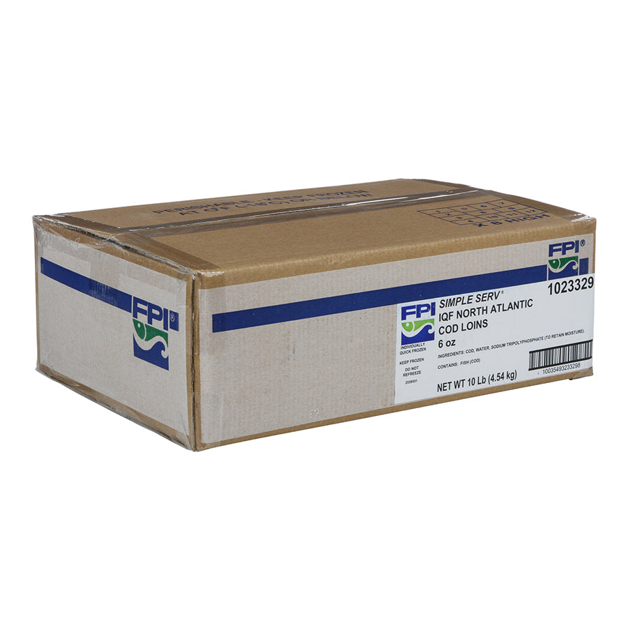 Simple Serv Individual Quick Frozen North Atlantic Cod Loins Msc 10 Pound Each - 1 Per Case