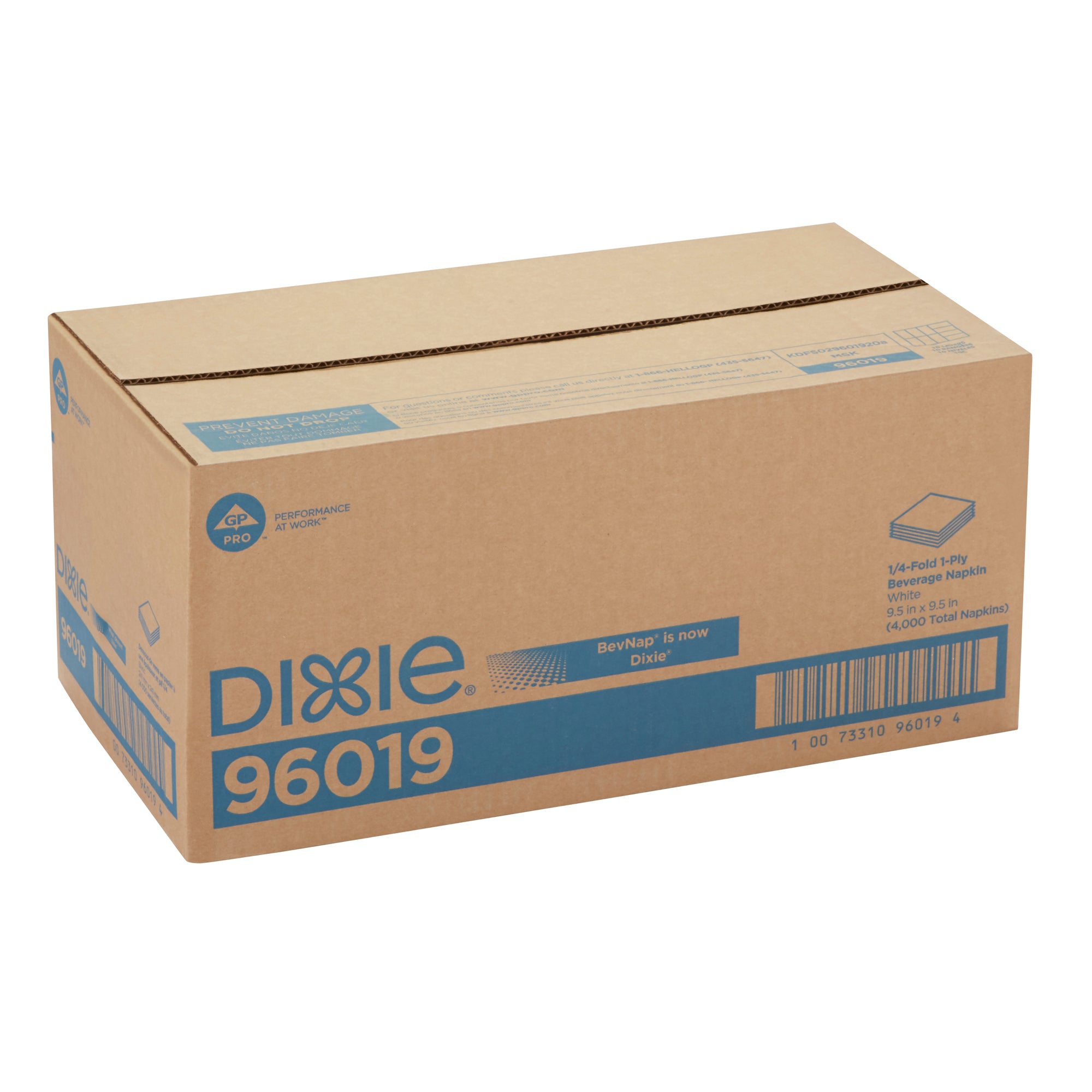 Dixie(R) 1/4-Fold 1-Ply Beverage Napkin By Gp Pro (Georgia-Pacific) 9.5" X 9.5" White 4 000 Napki