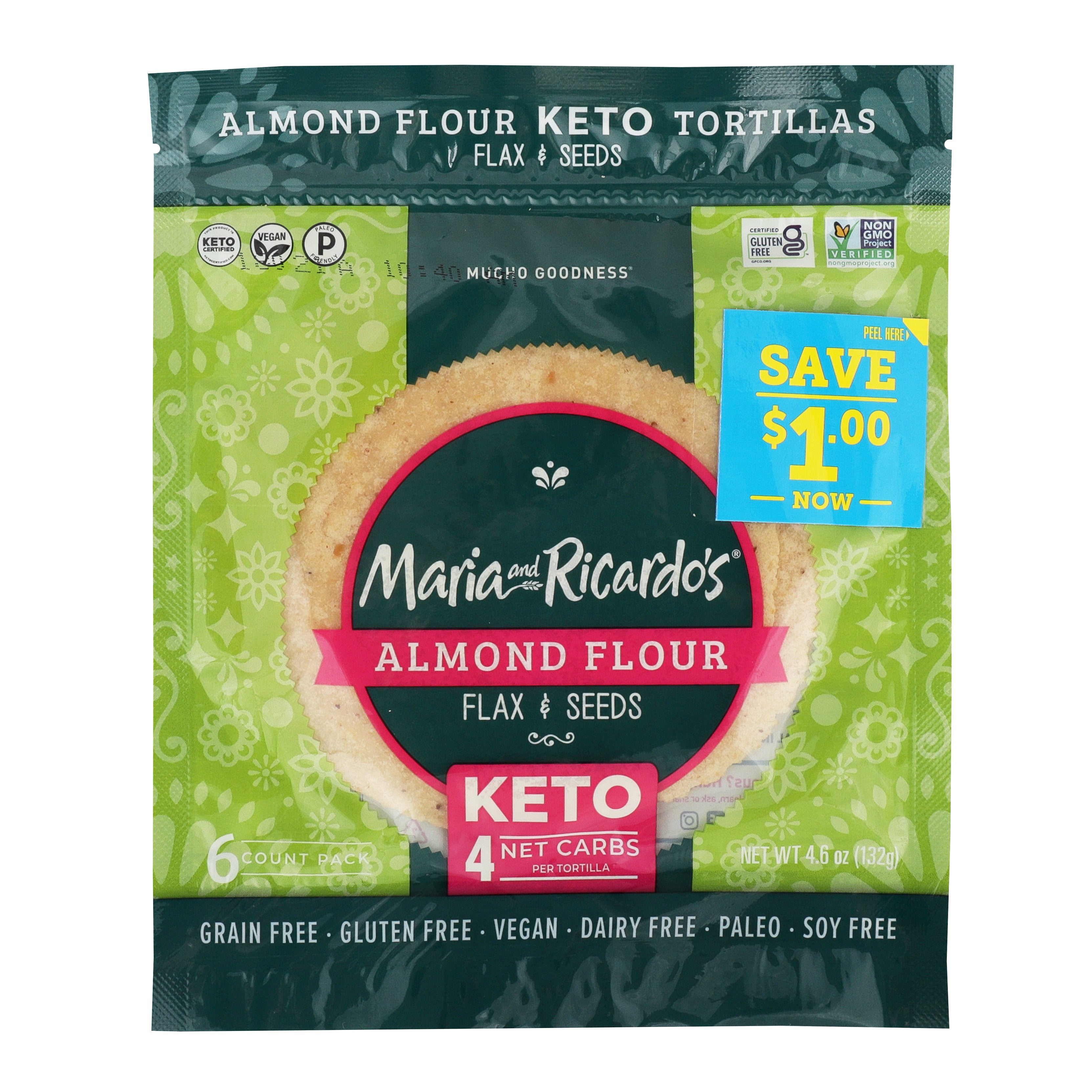 Maria & Ricardo's Grain Free Almond With Seeds Tortillas .7550 Ounce Size - 36 Per Case