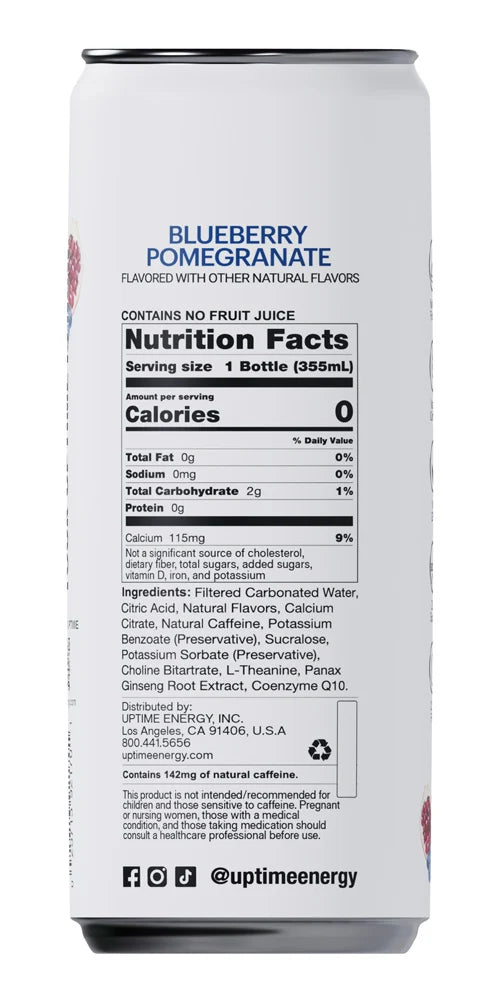 Uptime Energy - Energy Drink Blueberry Pomegranate - Sugar Free - Case of 12-12 Fluid Ounce