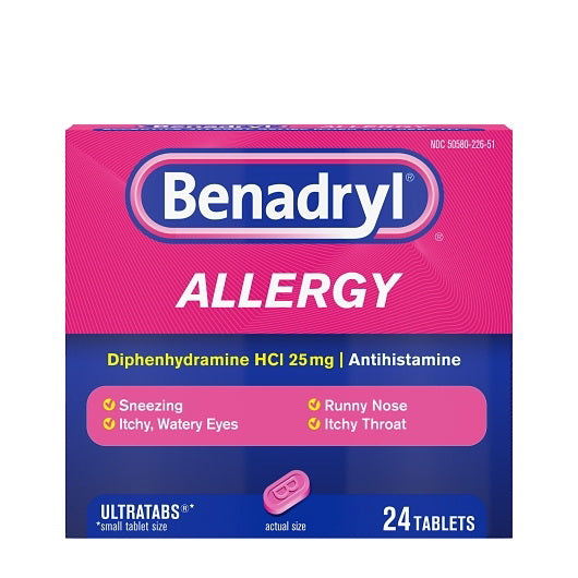 Kenvue Benadryl Allergy Antihistamine 25 Mg Tablets 4 - 6 - 24 Cnt - 24 Count - 24 Per Case