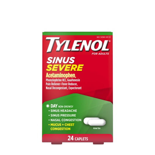 Kenvue Tylenol Severe Congestion and Pain Caplets 8 - 6 - 24 Cnt - 24 Count - 48 Per Case