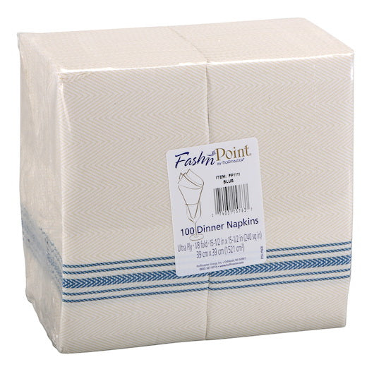 Hoffmaster Napkin Din White/blue Dishtowel 15.5 X 15.5 Fashnpoint? 2 Ply 1/8 Fold 2 Color - 8 Per Case