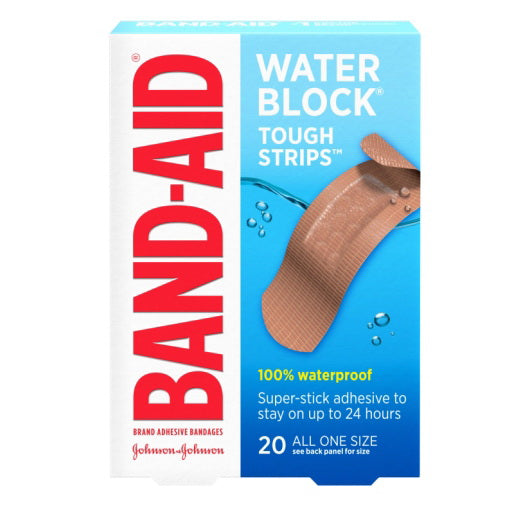 Kenvue Band Aid Water Block Tough Strip Bandage Bandages Box 4 - 5 - 20 Cnt - 20 Count - 20 Per Case