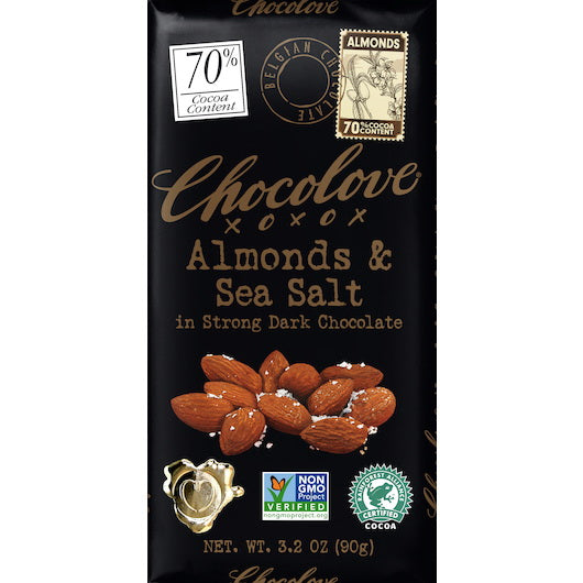 Chocolove Almonds & Sea Salt in Strong Dark Chocolate (master Case) 3.2 Ounce Size - 144 Per Case